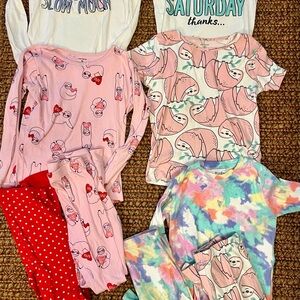 EUC 9-Piece Lot of Carter’s & Vaenait Baby Pajama Sets - Sloth & Tie-Dye Design